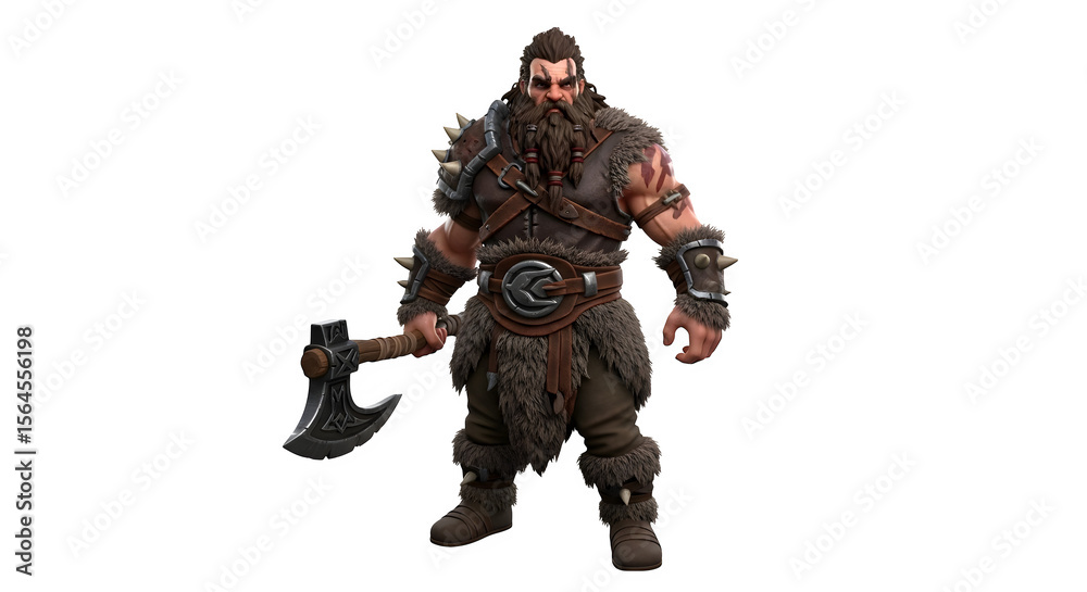 Fototapeta premium Dwarf Warrior with Axe 3d rendered, isolated on transparent background