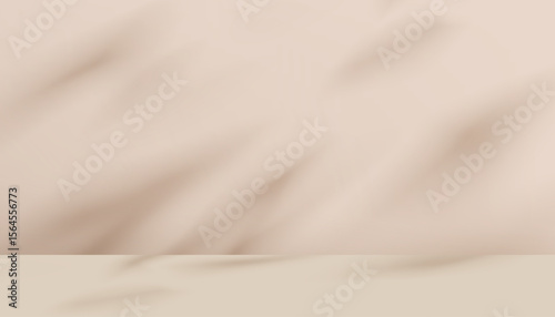 Simple background design.Minimalist abstract beige color, Studio interior room for product design presentation.Vector background of blurred shadow leaf, window light on light brown wall, cream floor