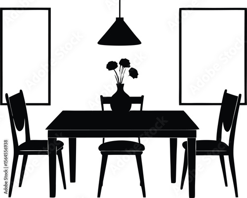 home interior dining room with wood chair and- wood