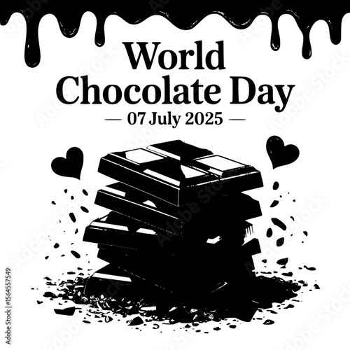 World Chocolate Day 2025 Poster – Chocolate Bar Stack with Hearts and Drips