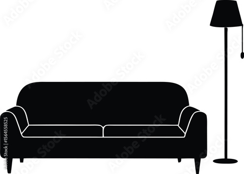 sofa and floor lamp silhouette vector