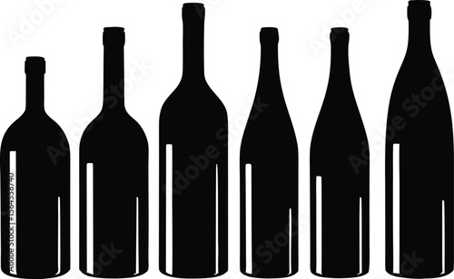  wine bottles of varying sizes silhouette vector