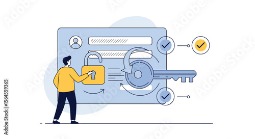 Secure user authentication process explained with digital lock and key illustration