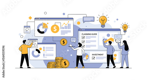 Business professionals analyzing financial data and growth strategies collaboratively