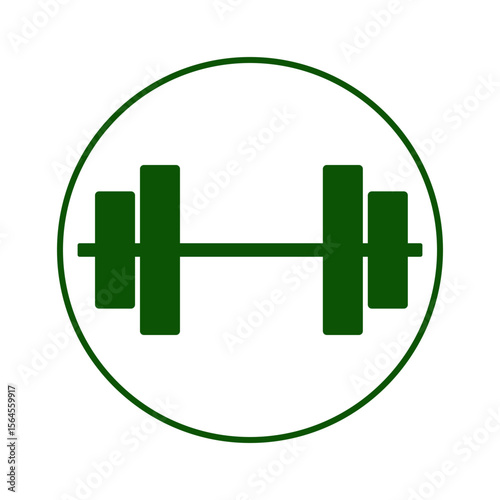 Dumbbell icon in circle on white background.