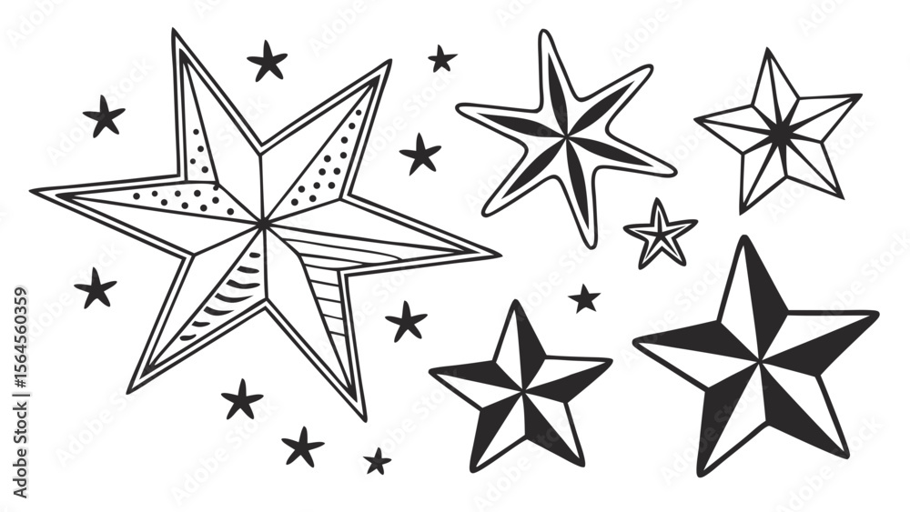 Obraz premium Silhouette Collection of 4-Point to 12-Point Stars in Multiple Ratios, Isolated on Clean White Background for Decorative and Geometric Design
