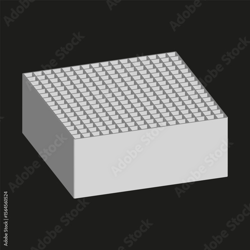 Grey rectangular block. Solid geometric object. Minimalist volume shape. Vector cubic form.