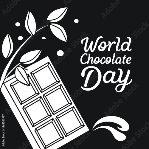 World Chocolate Day Black White Chocolate Bar Graphic Design Cocoa Leaves vector