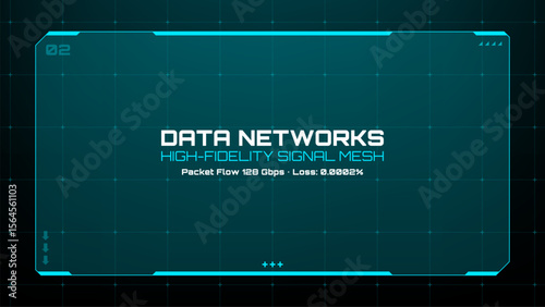 Digital data network interface with information on packet flow. Head up display concept for modern technology and cyber security.