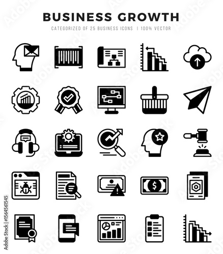 Vector icons set of Business Growth. Lineal Filled style Icons.