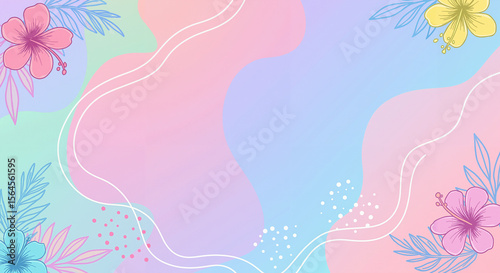 Abstract pastel floral background with colorful hibiscus flowers  