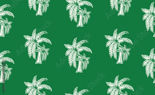Hand drawn Italian Mediterranean seafood seamless pattern. Background with palm trees. Italy summer print. Amalfi coast sea elements for Italy menu, wedding, sketch. Vector illustration.