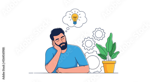 Man thinking about a new idea a light bulb illuminates in his thought bubble