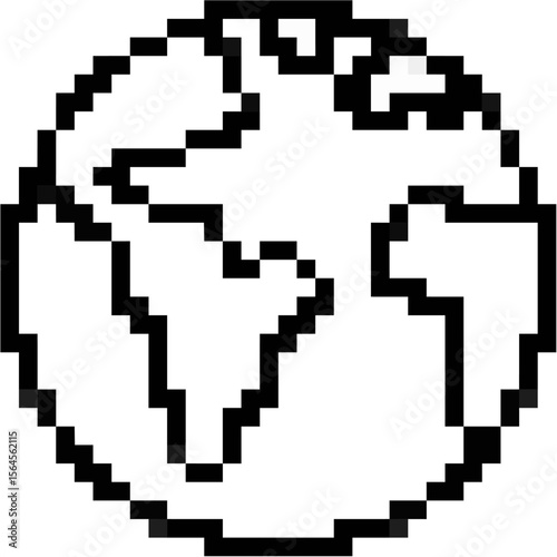 Pixel Earth planet icon vector, a retro-style representation of our world for global themes, environmental topics, or nostalgic digital interfaces. Ideal for gaming, maps, or eco-friendly designs.