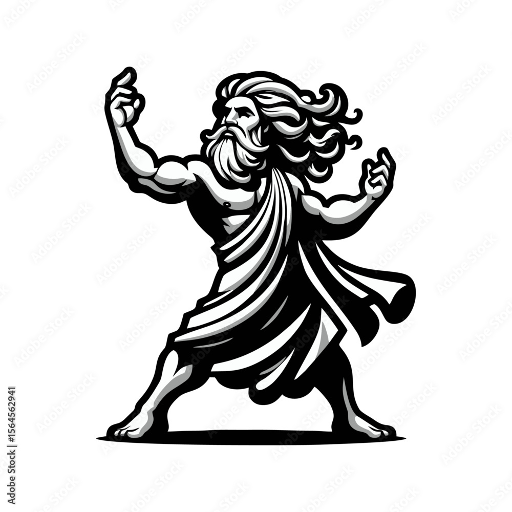 Obraz premium Zeus Cartoon retro logo icon design illustration