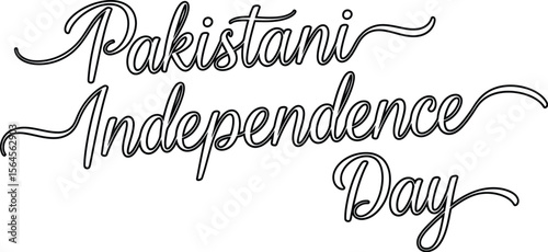 Pakistani independence day text in black outline on a white background
