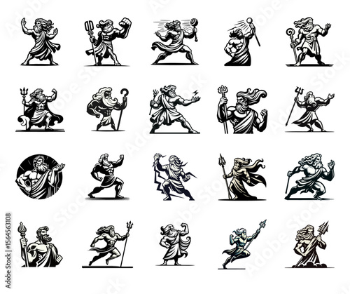 Zeus Cartoon retro logo icon design illustration