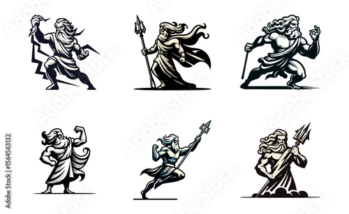 Zeus Cartoon retro logo icon design illustration
