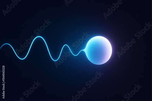 A stylized digital illustration of a photon transitioning between wave and particle states, visualizing quantum mechanics.