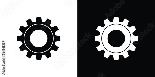 Gear icons on contrasting black and white backgrounds, cogwheels symbols sign design