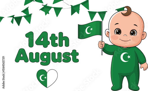 Illustration celebrating august fourteenth with baby and flag design