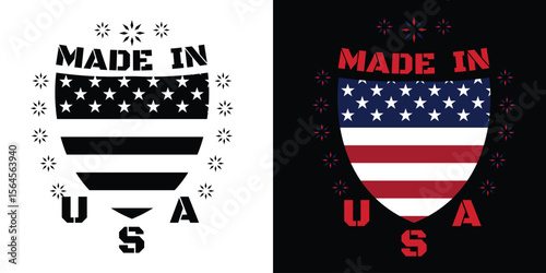 Made in USA, badge with american flag, elements and grunge, instilling consumer trust 