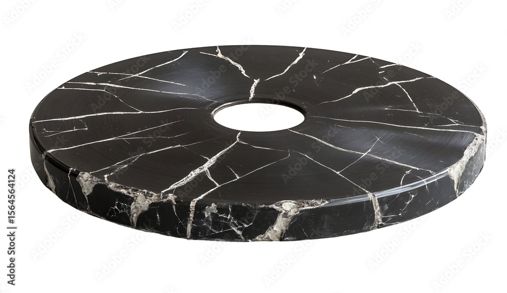 Obraz premium Elegant black marble circle disk on black background showcases nature's beauty