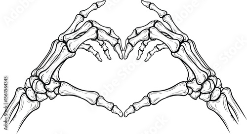 Two skeleton hands forming a heart shape against a transparent background