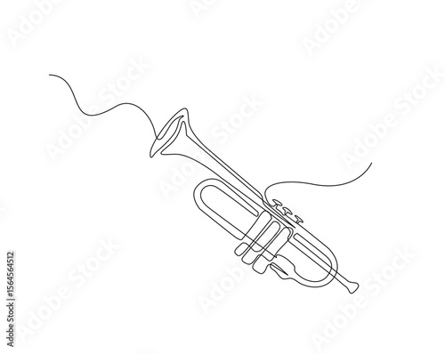 Trumpet music instrument outline drawing illustration. one continuous line drawing of trumpet.
