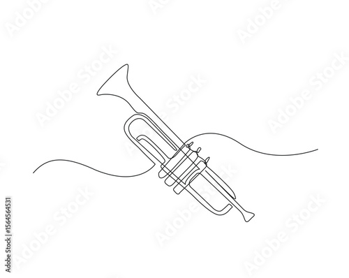Trumpet music instrument outline drawing illustration. one continuous line drawing of trumpet.