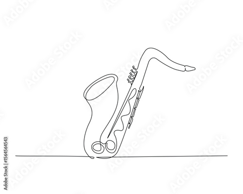 Saxophone music outline drawing illustration. one continuous line drawing of saxophone.