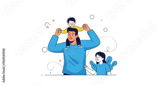 Father carrying his children happily on shoulders enjoying family time together