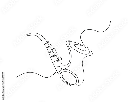 Saxophone music outline drawing illustration. one continuous line drawing of saxophone.