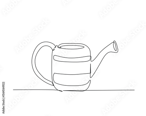 Farming water can outline drawing illustration. one continuous line drawing of watering can.