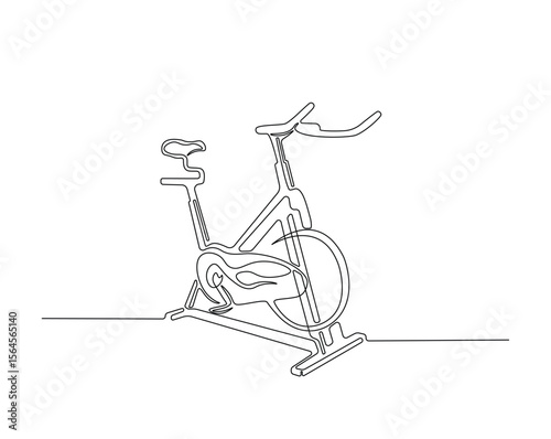 Stationary bike equipment outline drawing illustration. one continuous line drawing of stationary bike.