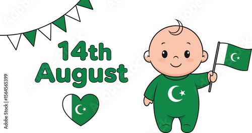 Illustration of baby holding pakistan flag for independence day event
