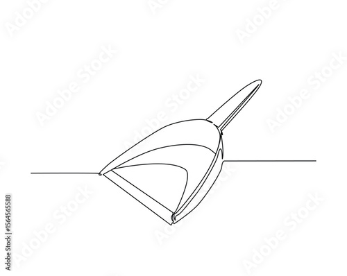Dustpan outline drawing illustration. one continuous line drawing of housekeeping dustpan.