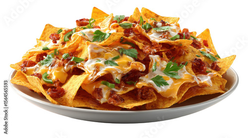 Illustration of nachos with cheese and sour cream, isolated on transparent background