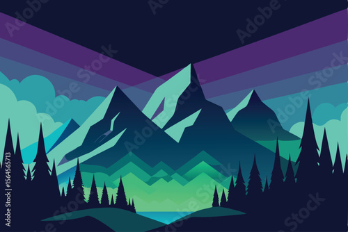 Enchanted Mountain Range A Nighttime Vista of Peaks and Aurora
