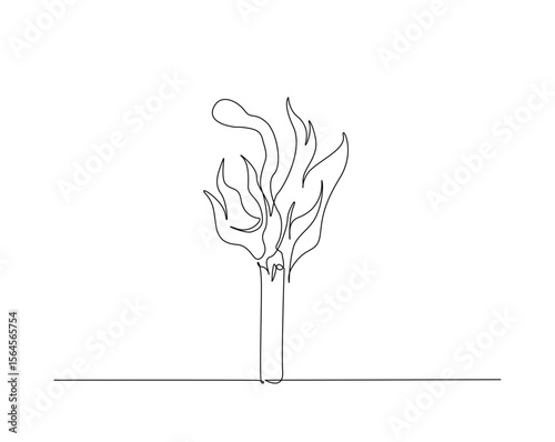 Burning match stick  outline drawing illustration. one continuous line drawing of match stick burn.