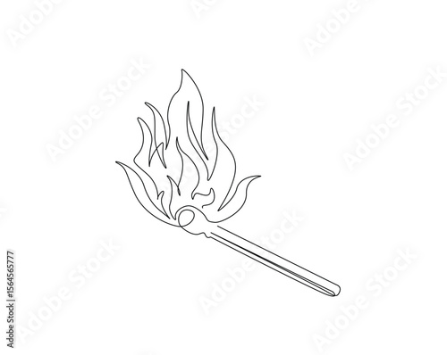 Burning match stick  outline drawing illustration. one continuous line drawing of match stick burn.