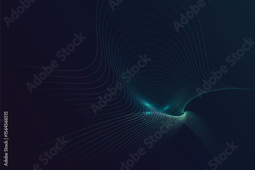 Abstract dark background with flowing turquoise colored particle lines isolated on transparent background