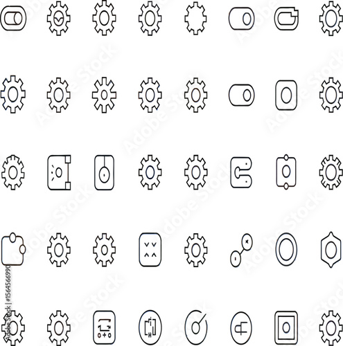 Collection of thin line settings icons for user interface design, perfect for app development or adaptable graphics, symbolizing customization and control.