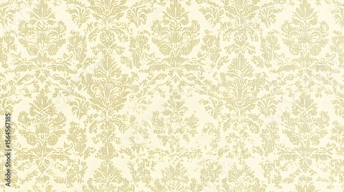 Detailed Damask Pattern in Cream and Gold, Textured and Elegant
