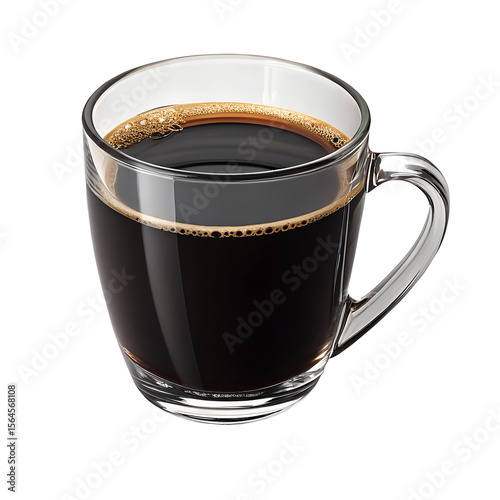 a clear glass mug filled with black coffee isolated on transparent background