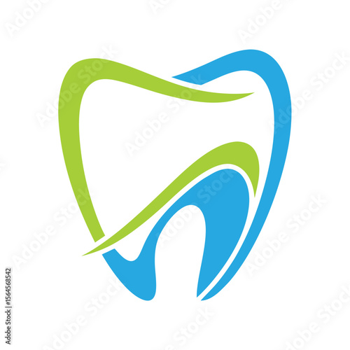 Abstract Tooth Shape With Green And Blue Curves dental health
