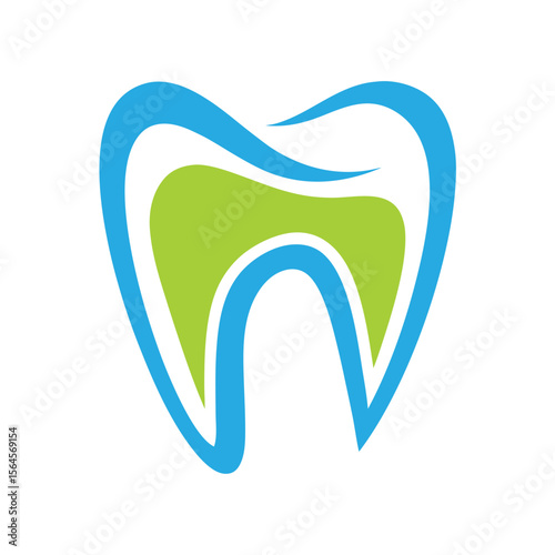 Stylized tooth shape with blue and green accents dental health