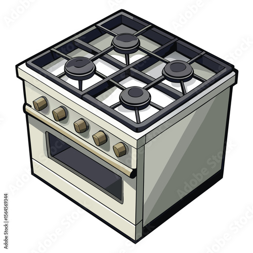Realistic 3D Modern Gas Stove  Kitchen Cooking Range with Burners and Knobs