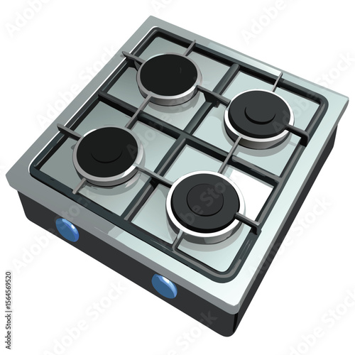 Realistic 3D Modern Gas Stove  Kitchen Cooking Range with Burners and Knobs