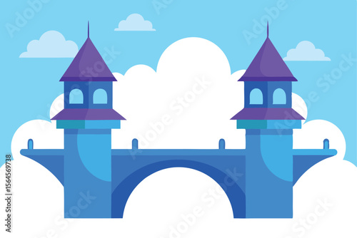 Enchanted Blue Bridge Fantasy Architecture Illustration